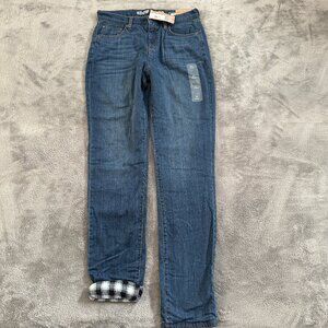 NWT Eddie Bauer Mid Rise Boyfriend Flannel Lined Jeans 6 Tall Long